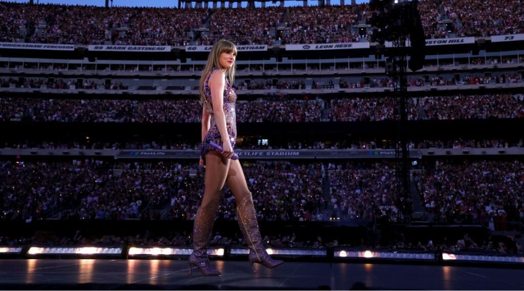 Taylor Swift walking on-stage at the Eras tour